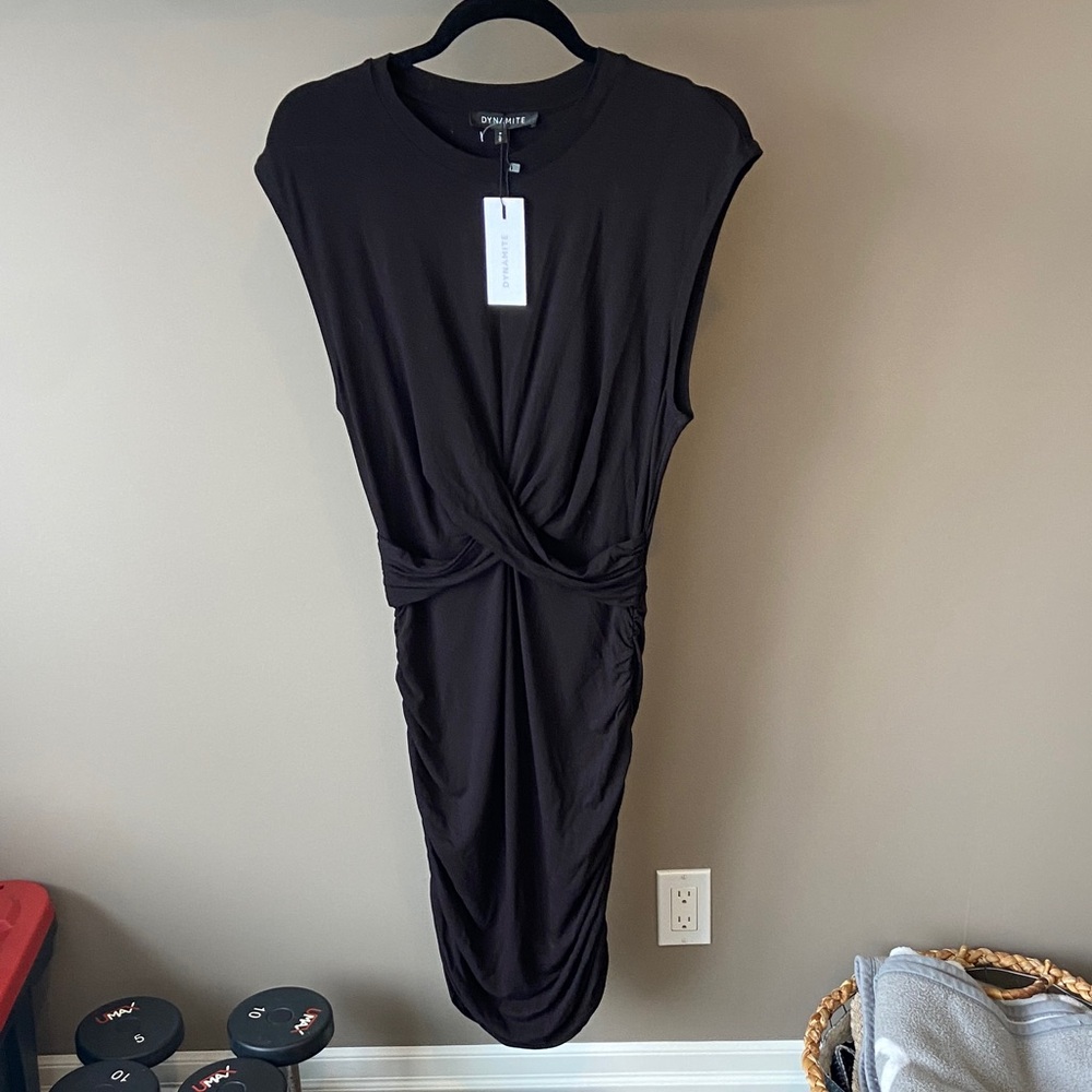 Dynamite black dress bodycon twist front size medium new with tags
